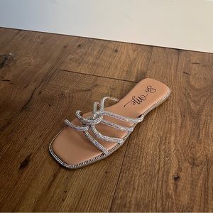 Silver Sparkle Sequins Slip On Sandals